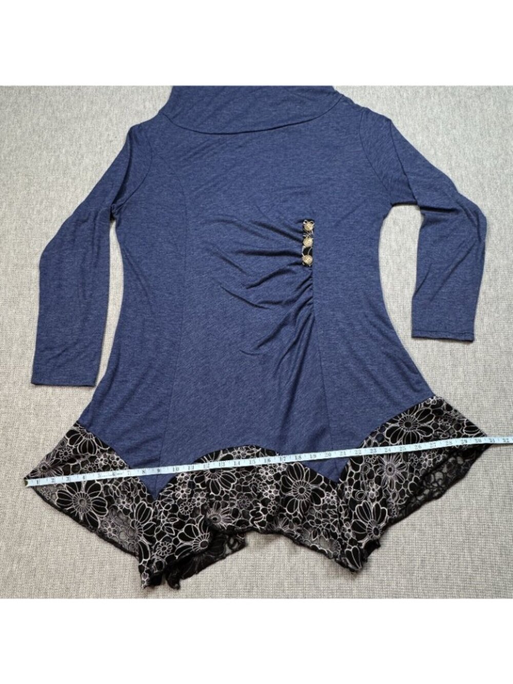 Rosegal Dress Asymmetrical Size 4X 22 Blue Heather Lace Trim Hem Long Sleeve - Picture 13 of 15